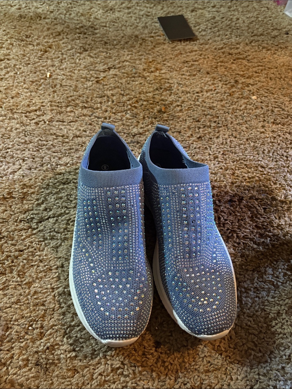 Slip-On Rhinestone Knit Sneakers in Blue